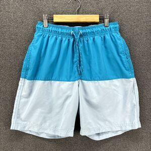 George‎ Swim Trunks Youth Size S (28-30) Blue colorblock Pockets Drawstring Mens